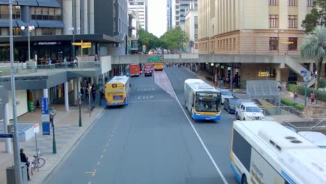 Dolly-overhead-view-of-Adelaide-street-in-daytime,-Brisbane,-CBD,-Australia