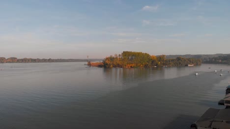 Drone-footage-of-the-peninsula-on-the-Danube-river
