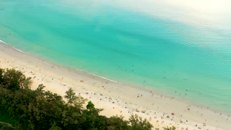 Aerial-Drone-view-flying-over-tropical-sea-Beautiful-seashore