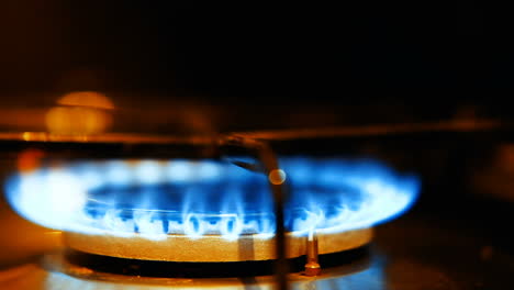 Close-up-of-a-gas-burner-igniting-with-blue-flames-on-a-stove