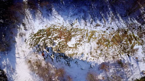 Drohnenflug-über-Einen-Steinigen-Hügel,-Der-Im-Herbst-Einen-Natürlichen-Wald-Enthüllt