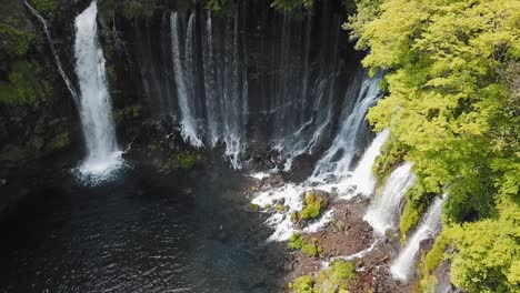 Shiraito-falls-during-a-sunny-day,-panning-to-the-left,-24fps