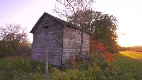 Old-abandoned-granary--during-sunset-in-the-countryside