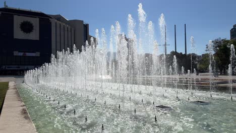 Fountains-in-front-of-the-National-Palace-of-Culture-in-autumn,-Sofia,-Bulgaria