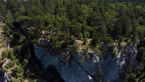 Aerial-shot-drone-approaching-to-Banjska-Rock-on-the-Mountain-Tara-in-Serbia