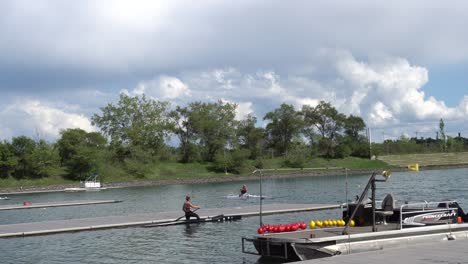 A-woman-is-training-on-a-boat-in-the-Olympic-Basin-at-the-Parc-Jean-Drapeau