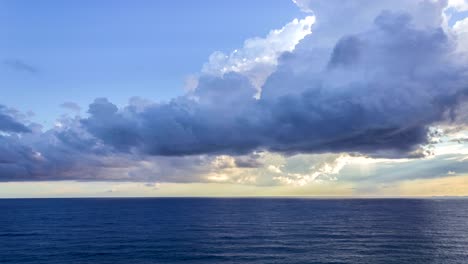 Timelapse-aerial-view-of-sea-and-blue-sky-with-nice-clouds-over-the-skyline