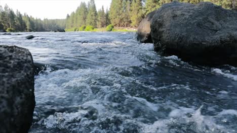 Slow-motion-of-water-flowing-between-rocks-down-river