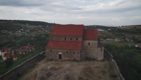 Circle-drone-shot-left-to-right-of-a-fortressed-church-in-Transylvania