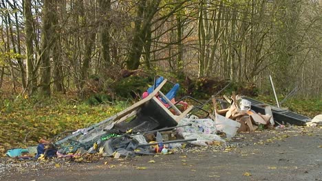 Domestic-rubbish-fly-tipped-on-a-lay-by-on-a-rural-English-country-road