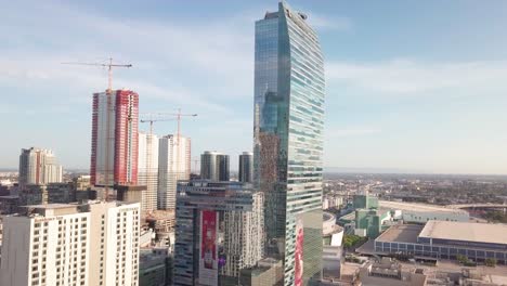 Aerial-wide-shot-of-the-LA-Live-hotels