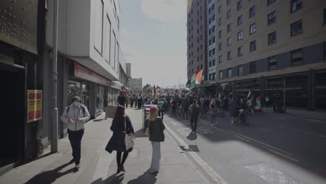 Pro-Palestine-Activists-Demonstrate-in-Glasgow-against-Israeli-Violence-as-Police-on-horseback-watch-over