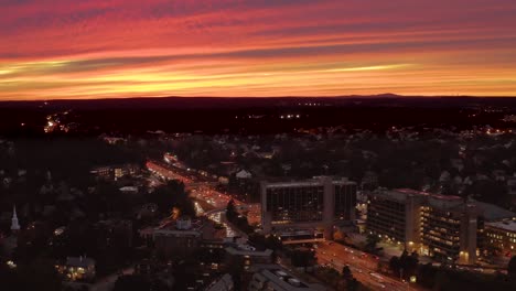 Colorful-aerial-sunset-over-Boston-suburb