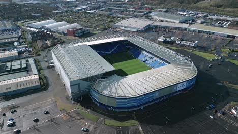 Aerial-View-Of-Cardiff-City-Stadium-On-Sunny-Day-In-Cardiff,-Wales,-UK