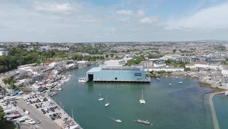 Aerial-of-the-Princess-Yachts-yard-in-Plymouth,-UK,-June-2024