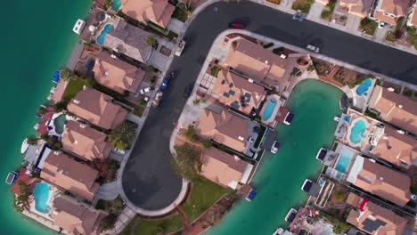 Birdseye-Aerial-View-of-The-Lakes,-Rich-Residential-Community-in-Suburbs-of-Las-Vegas,-Nevada-USA