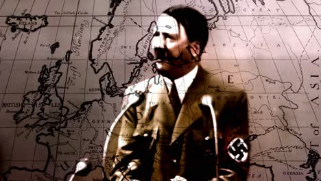 Adolf-Hitler-Mit-Europa-Kartenüberlagerung-Aus-Dem-Zweiten-Weltkrieg-Und-Sepiatönen