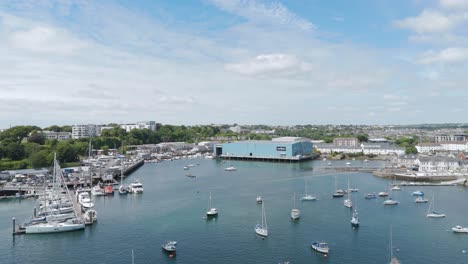 Drone-of-the-Princess-Yachts-shed-in-Stonehouse-Plymouth,-UK,-June-2024