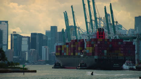 Cargo-Ship-Approaches-Miami-Florida-at-Sunset