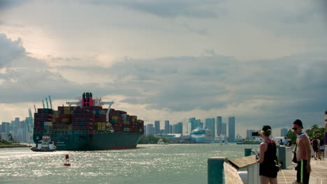 Freight-Boat-Passing-Miami-Beach-Pier-and-Entering-Port