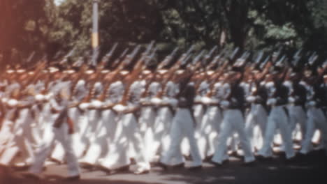 Group-of-Marine-Soldiers-in-Formal-Uniforms-Carry-Rifle-in-Military-Ceremony