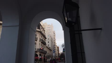 Close-up-shot-at-colonial-architecture-gate-building-entrance-of-Cabildo-of-Buenos-Aires