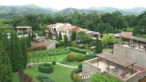 Italian-Styled-Buildings-at-a-Hotel-and-Resort-in-Ratchaburi-Province,-Thailand