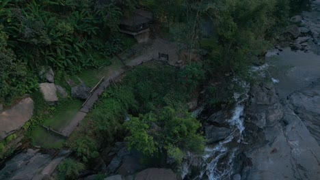 Water-Cascading-Down-Mae-Klang-Waterfall-In-Chiang-Mai,-Thailand---Drone-Shot