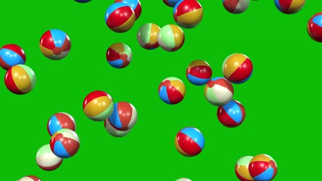 Colorful-beach-balls-falling-on-green-screen-3D-animation