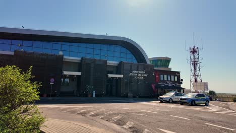 Suceava-Airport-Romania,-flying-passengers-terminal-exterior-Stefan-cel-Mare