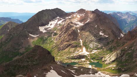 Sunlight-Peak-Windom-Peak-Twin-Lakes-trail-view-Mount-Eulos-North-Colorado-Chicago-Basin-morning-sunny-blue-sky-cloudy-shade-spring-summer-fourteener-July-Needle-San-Juan-Rocky-Mountains-pan-left