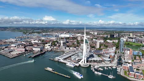 Vista-Aérea-Desde-Un-Dron-Frente-Al-Mar,-Vista-Aérea-Desde-Una-Torre-Spinnaker-En-Portsmouth,-Reino-Unido