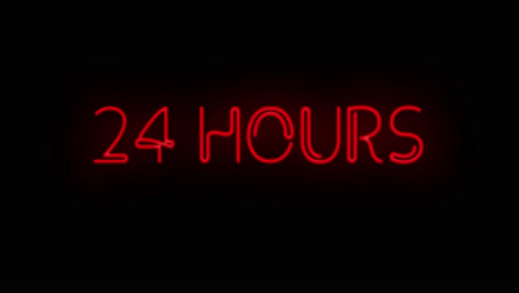 Flashing-red-24-HOURS-neon-color-sign-on-black-background-on-and-off-with-flicker