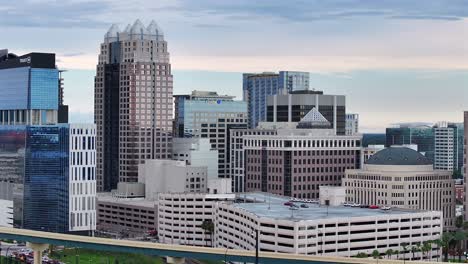 Downtown-Orlando-skyline-with-high-rise-office-buildings-and-parking-structures