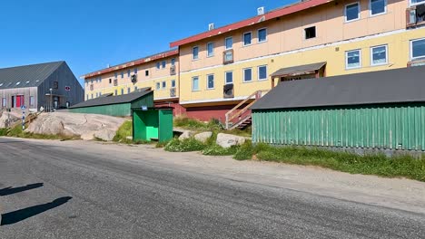 Walking-around-the-town-and-residential-area-in-Qaqortoq,-Greenland