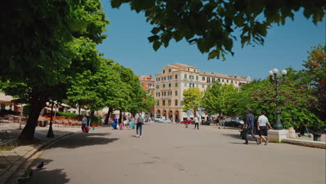 Walking-through-the-streets-on-the-Old-town-in-Corfu,-Greece