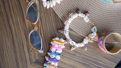 girls-summer-accessories-glasses,-bracelet,-hat,-girl-vibes-vertical-video-slowmotion