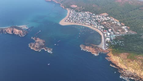 Aerial-view-of-Hon-Kho,-Nhon-Hai-fishing-village,-Quy-Nhon