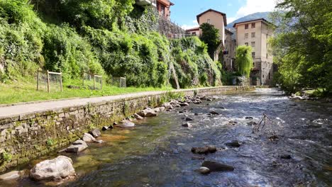 River-Quiviesa,-Potes-Spain-Picos-de-Europa-drone,-aerial