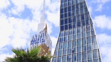 Observing-the-Batumi-Technological-University-Tower-in-the-Autonomous-Republic-of-Adjara,-Georgia,-highlighting-the-concept-of-modern-architecture-and-educational-landmarks