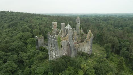 Dromore-Castle-Ruins-Freestanding-In-The-Middle-Of-Lush-Atop-Of-Hill-In-County-Limerick,-Ireland