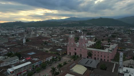 Aerial-View-Basilica-of-the-Lord-of-the-Miracles-at-Beautiful-Sunrise