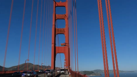 Traffic-on-Golden-Gate-Bridge-on-Sunny-Day,-Pedestrian-POV,-San-Francisco,-California-USA