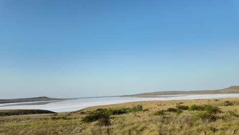 A-view-of-a-dry-lakebed-in-Crimea,-Russia,-on-a-sunny-day