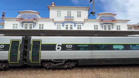 Intercity-high-speed-commuter-trains-arrive-at-the-Aveiro-Railway-Station-in-Portugal