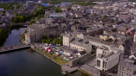 Aerial-Ascending-Shot-of-Galway-During-Arts-Festival-at-Spanish-Arch