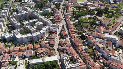 Aerial-view-of-São-Vicente-Church-and-surrounding-architecture-in-Braga,-Portugal