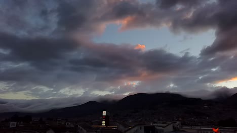 Beautiful-clouds-rolling-over-Cajamarca,-Peru--Motion-lapse