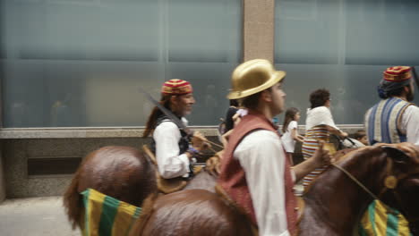 Knights-and-riders-parade-through-the-city-of-Castellon-de-la-Plana,-in-Spain-on-Corpus-Christi