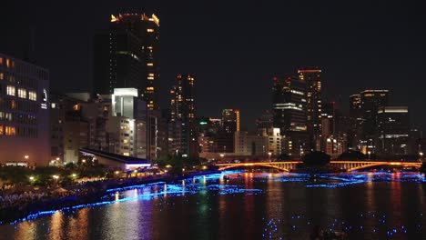 Temmabashi-Y-El-Río-Okawa-En-Osaka,-Festival-De-Amanogawa-Para-Tanabata-En-Julio